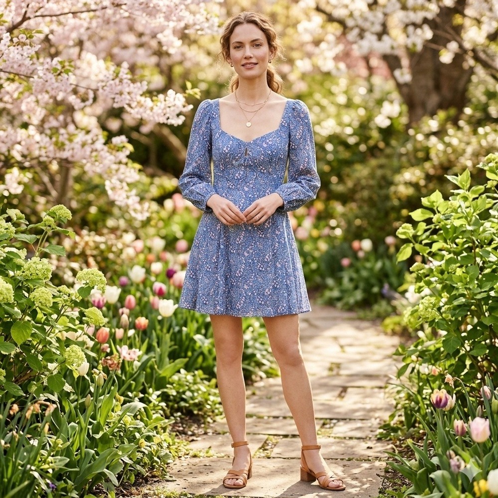J.Crew Liberty Fabric Paisley Floral Mini Dress Blue Pink Sweetheart Neck Size 4